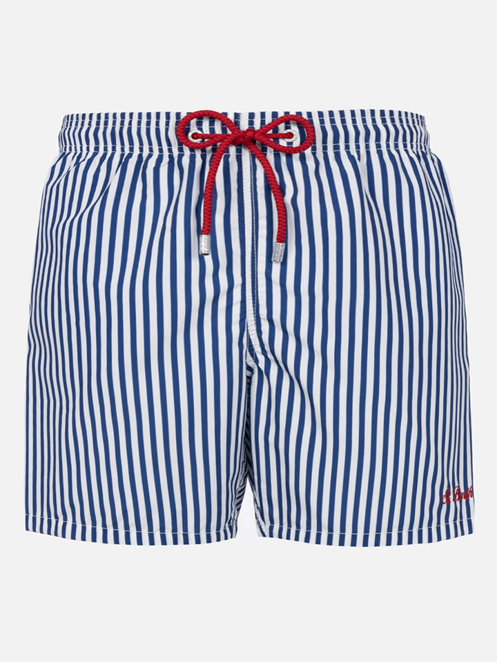 Mittellange gestreifte Badeshorts Gustavia mit St. Barth-Stickerei