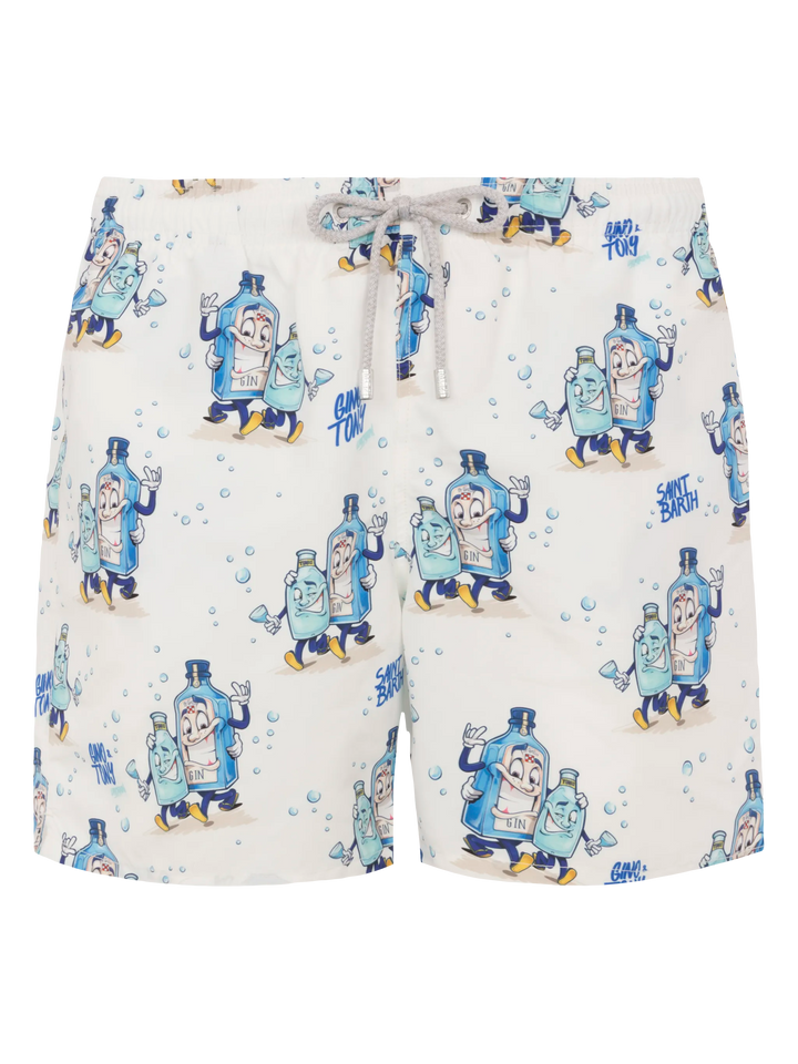 Mid-length Gustavia swim-shorts with cocktail print |CRYPTOPUPPETS SPECIAL EDITION - MC2 Saint Barth