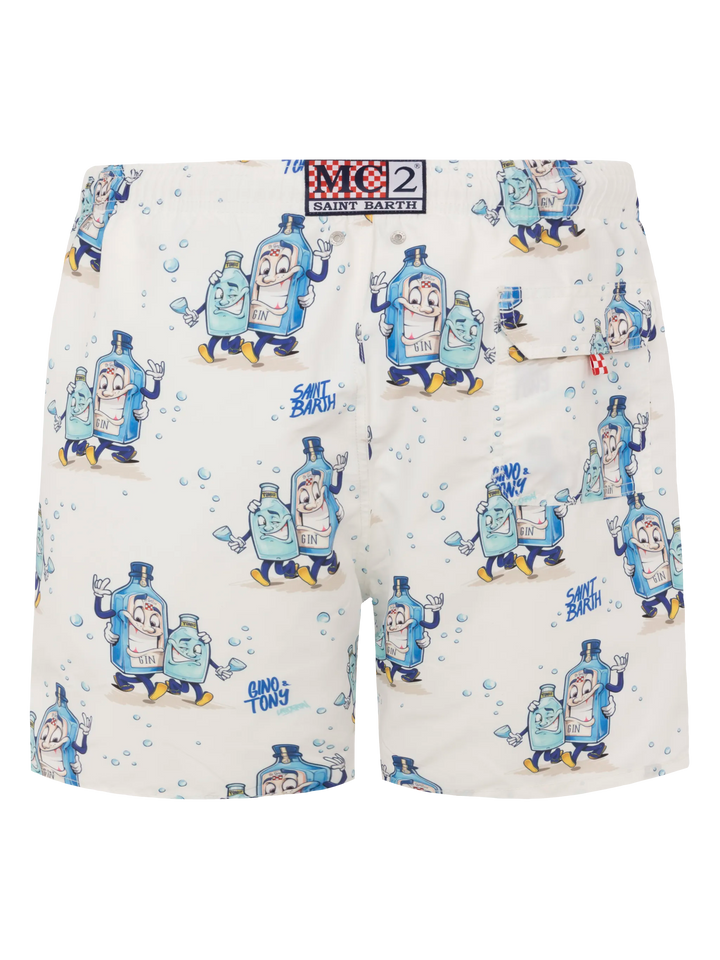 Mid-length Gustavia swim-shorts with cocktail print |CRYPTOPUPPETS SPECIAL EDITION - MC2 Saint Barth