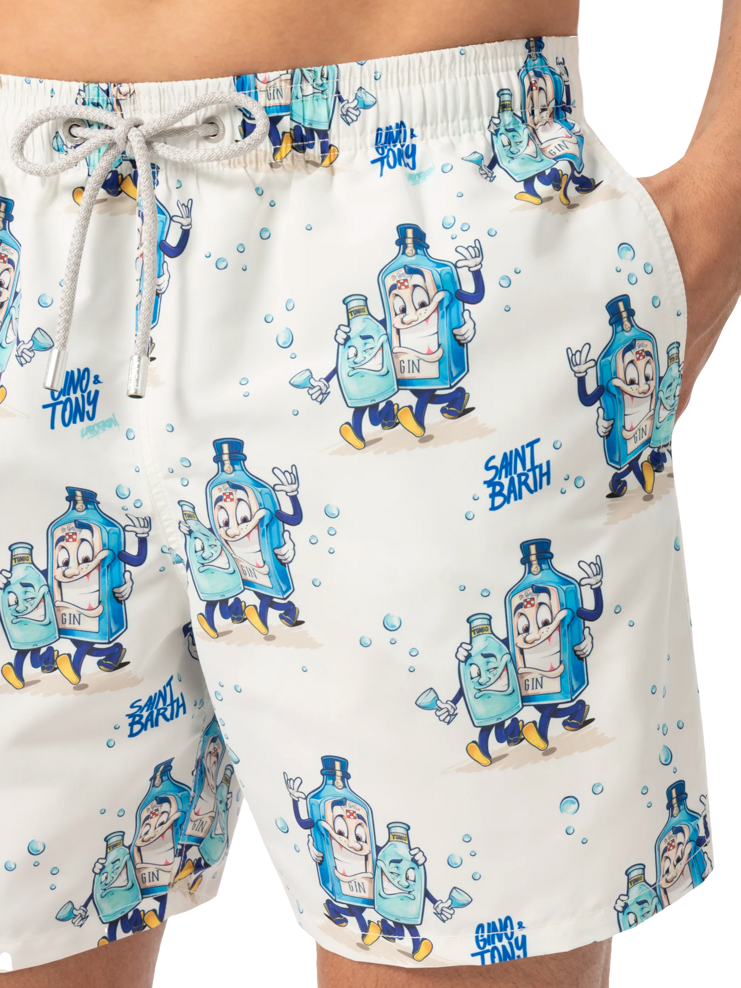 Mid-length Gustavia swim-shorts with cocktail print |CRYPTOPUPPETS SPECIAL EDITION - MC2 Saint Barth