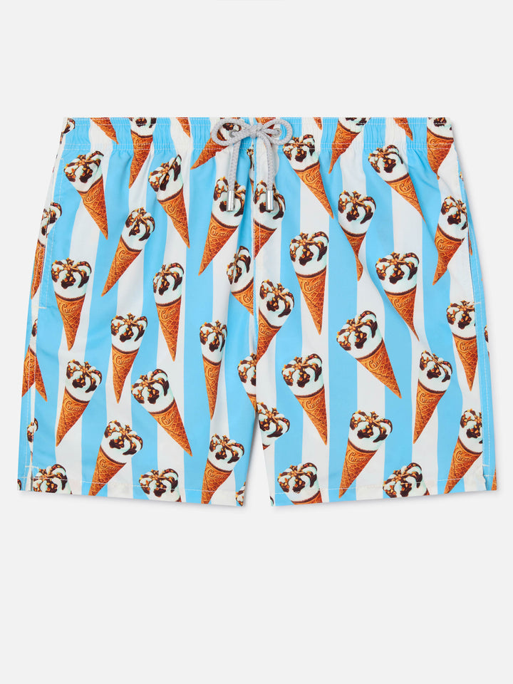 Costume mare Gustavia stampa Cornetto e righe azzurre | Special Edition