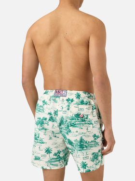 Costume mare Gustavia con stampa toile de jouy verde