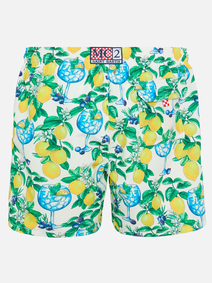 Mittellange Badeshorts Gustavia mit Gin- und Zitronen-Print