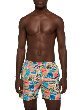 Mid-length Gustavia swim-shorts with Ibiza postcard print | AI CO-CREATED DESIGN BY RICKDICK - POWERED BY RED-EYE - MC2 Saint Barth
