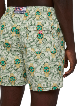 Mid-length Gustavia swim-shorts with watches print - MC2 Saint Barth