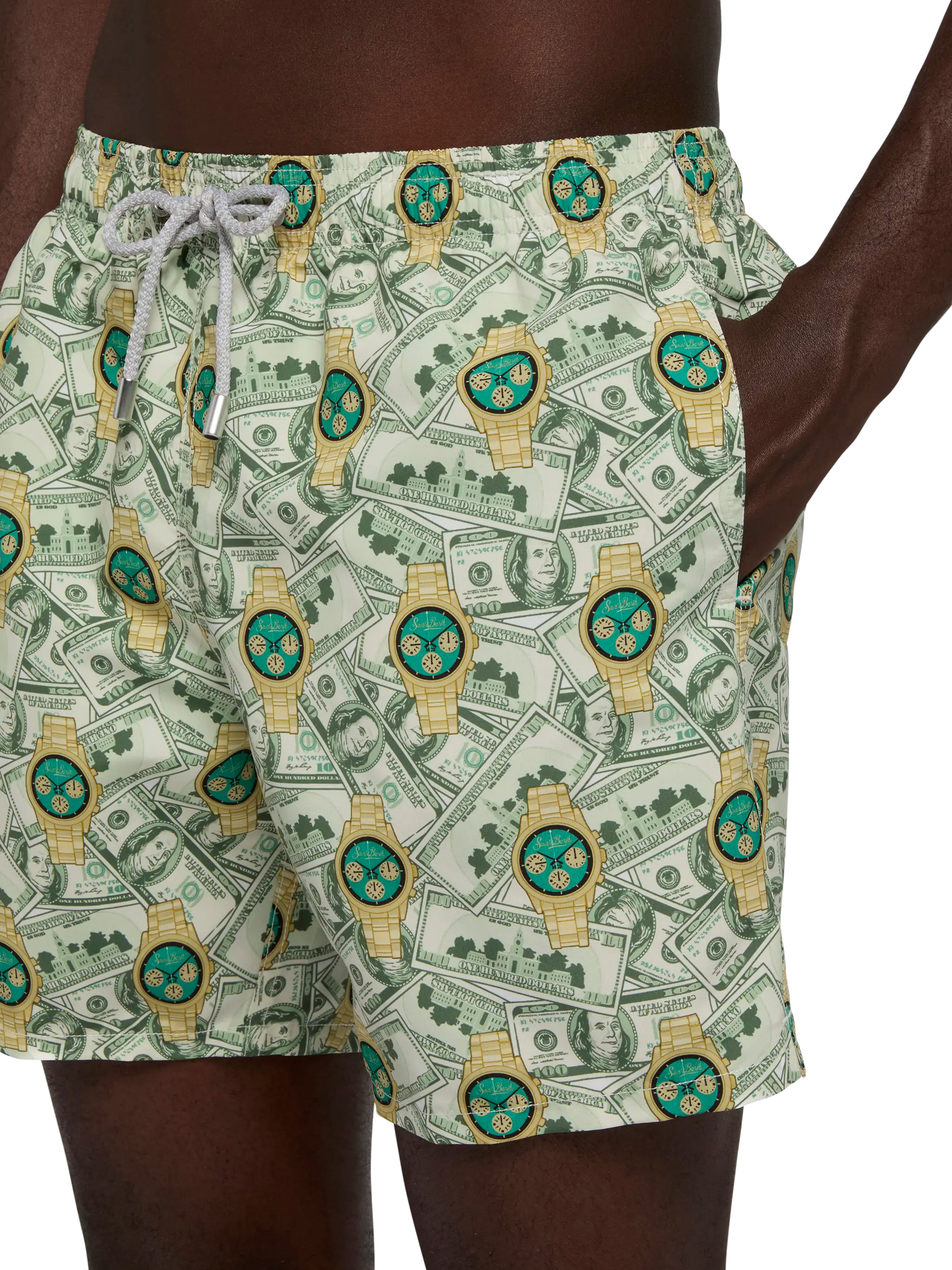 Mid-length Gustavia swim-shorts with watches print - MC2 Saint Barth