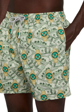 Mid-length Gustavia swim-shorts with watches print - MC2 Saint Barth