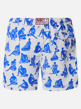 Mid-length Gustavia swim-shorts with tattoo print