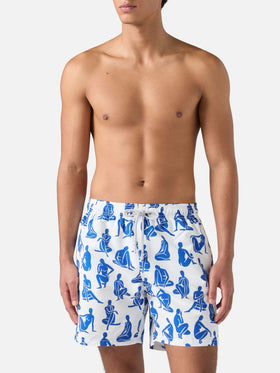 Mid-length Gustavia swim-shorts with tattoo print