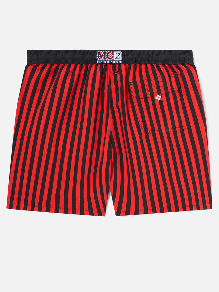 Gustavia red striped swim shorts with AC MILAN patch and Rossoneri embroidery | AC MILAN SPECIAL EDITION