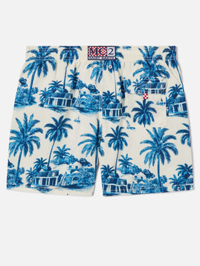 Gustavia swim shorts with blue toile de jouy print | Special Edition