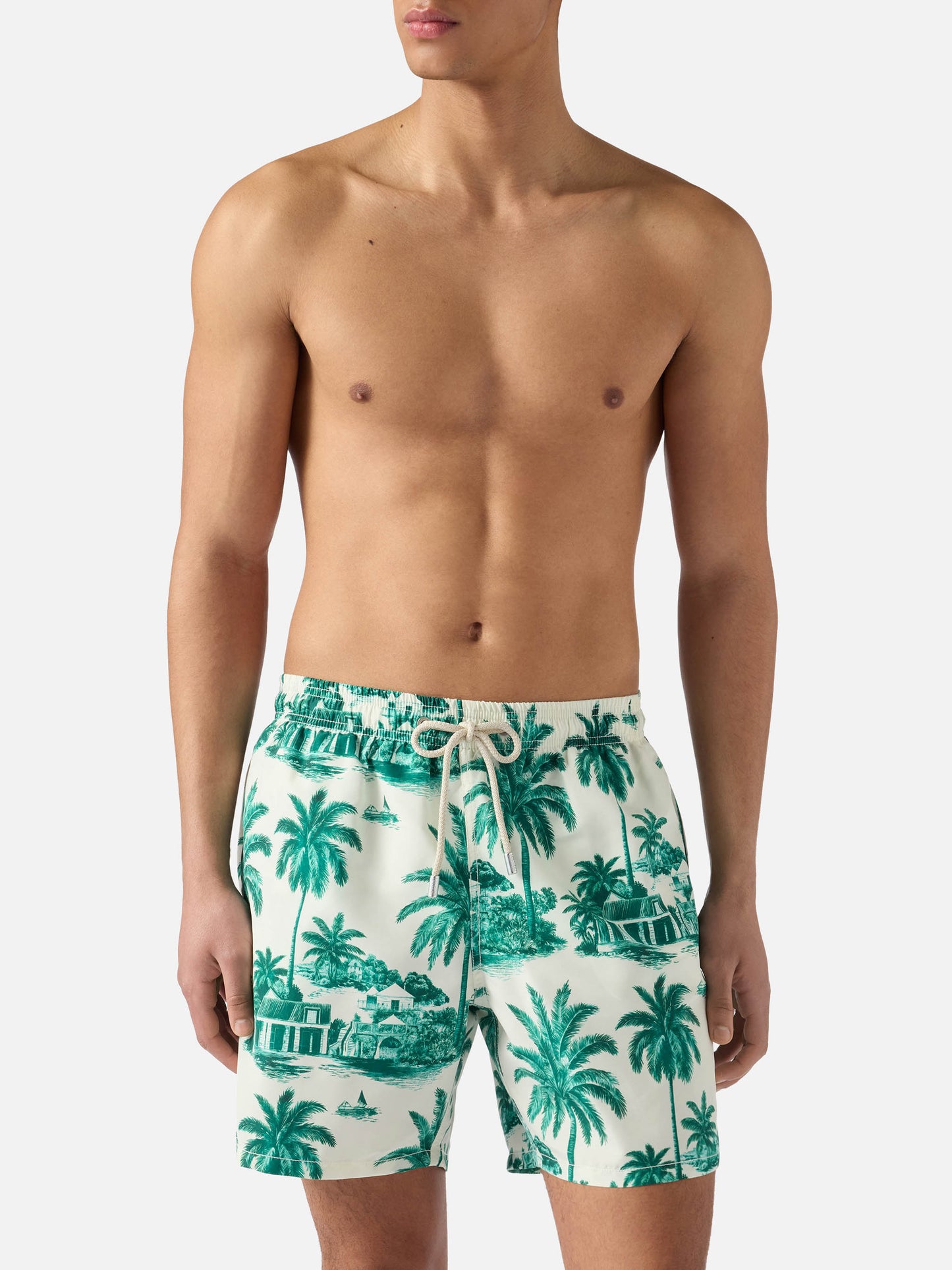 Short de bain Gustavia à imprimé toile de Jouy verte | Special Edition 