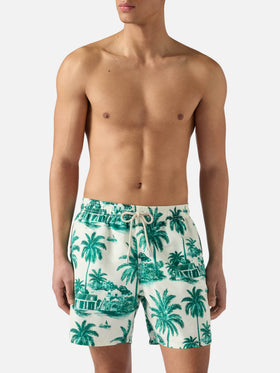 Short de bain Gustavia à imprimé toile de Jouy verte | Special Edition 