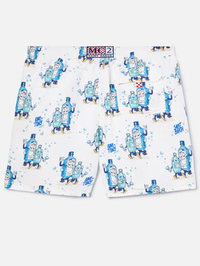 Gustavia swim shorts in white with Gino & Tony print | Special Edition
