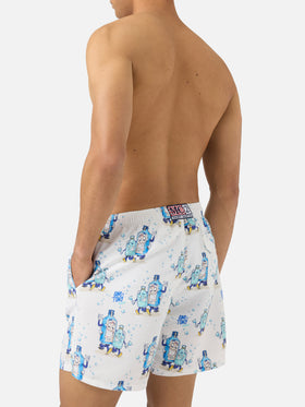 Gustavia swim shorts in white with Gino & Tony print | Special Edition