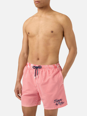 Gustavia red striped swim shorts with Sapore di Mare embroidery | Special Edition