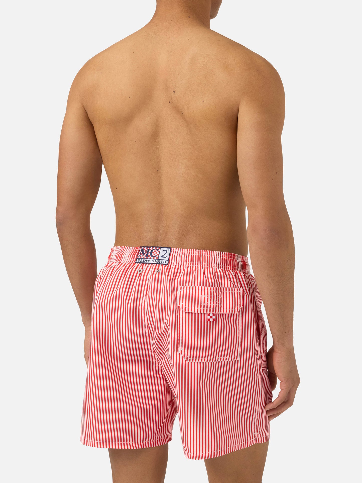 Gustavia red striped swim shorts with Sapore di Mare embroidery | Special Edition
