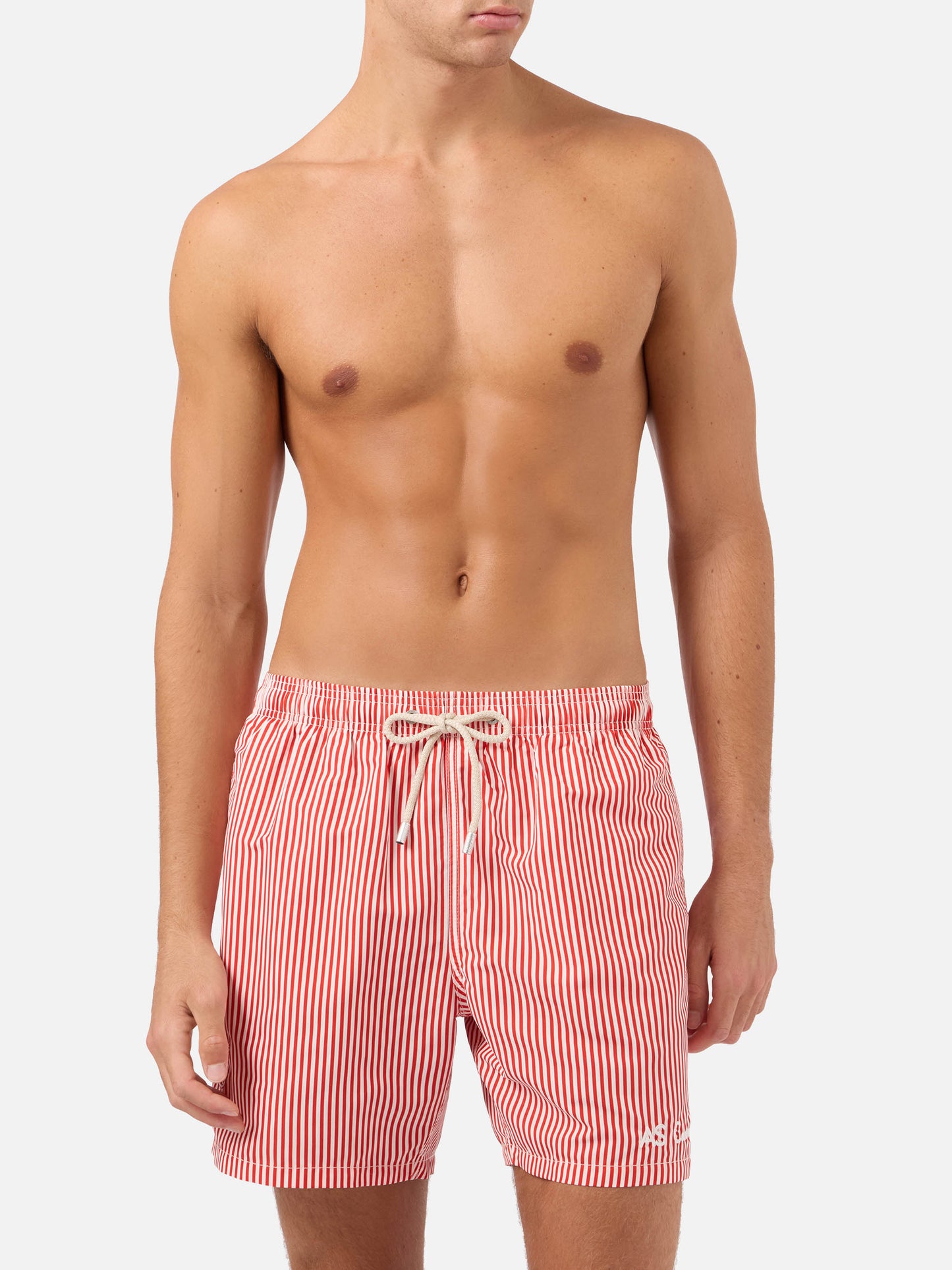 Gustavia rot gestreifte Badeshorts mit AS Cannes-Stickerei | AS CANNES SPECIAL EDITION 