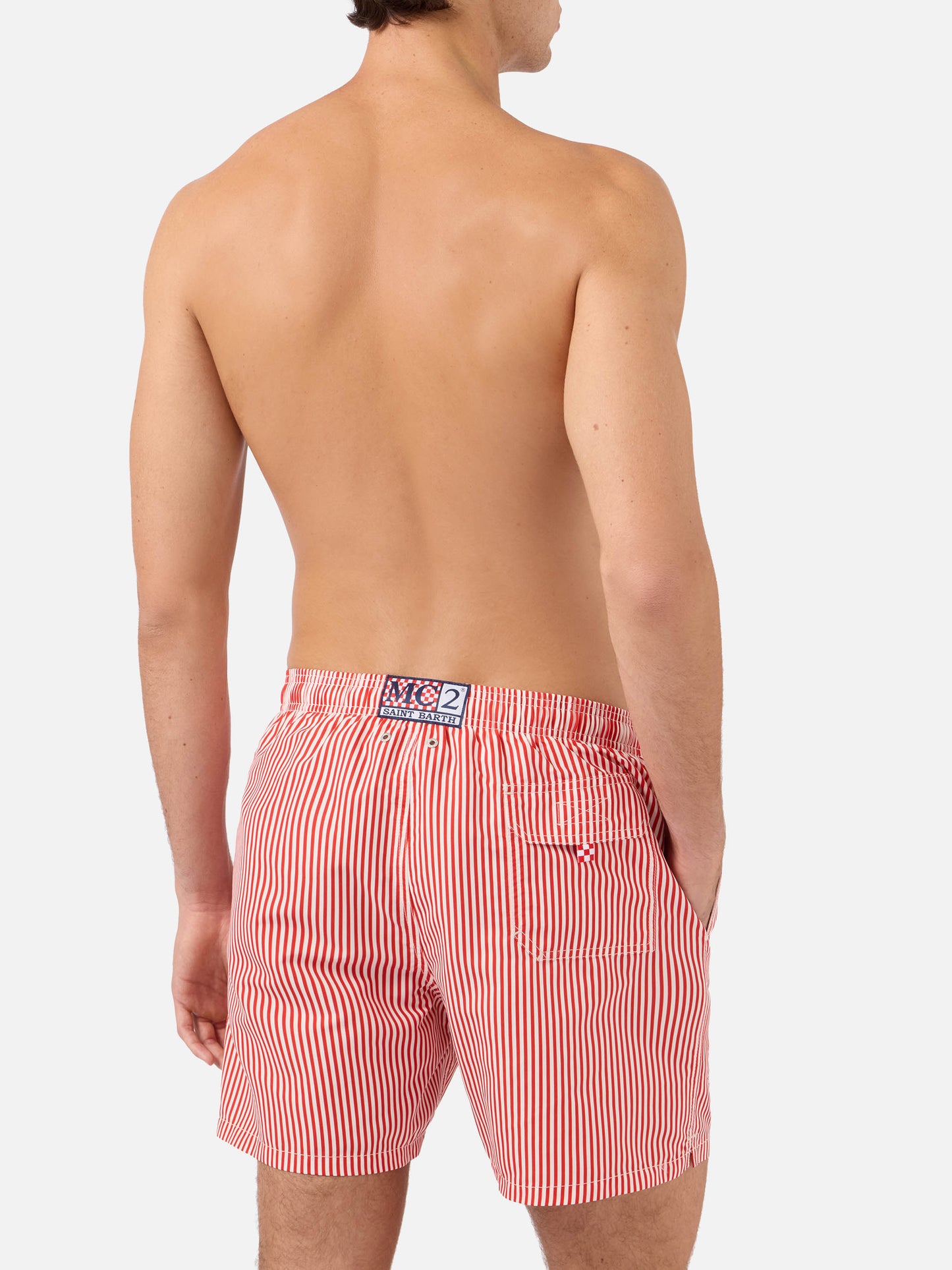 Gustavia rot gestreifte Badeshorts mit AS Cannes-Stickerei | AS CANNES SPECIAL EDITION 