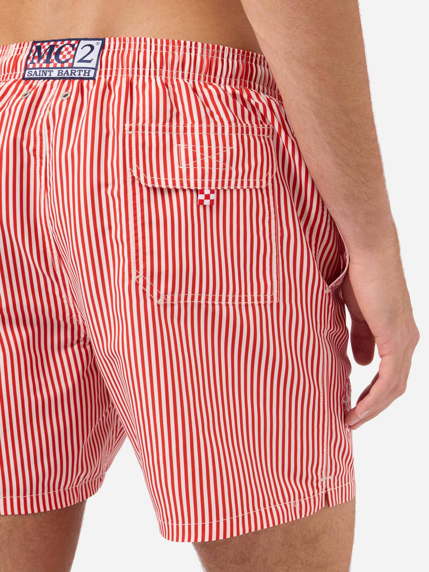 Gustavia rot gestreifte Badeshorts mit AS Cannes-Stickerei | AS CANNES SPECIAL EDITION 