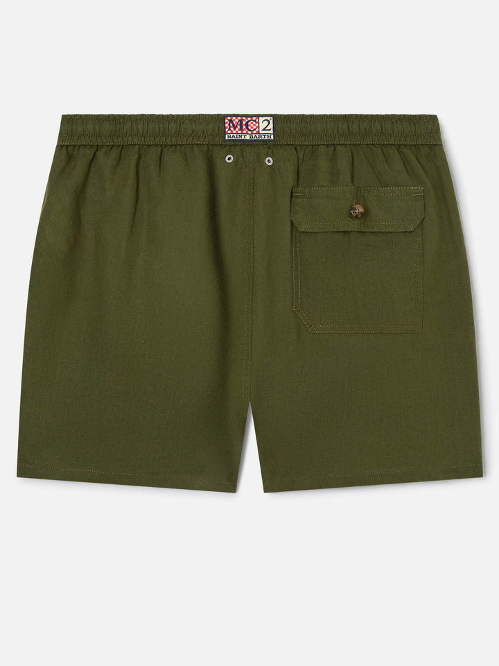 Costume mare Gustavia in lino verde militare tinta unita