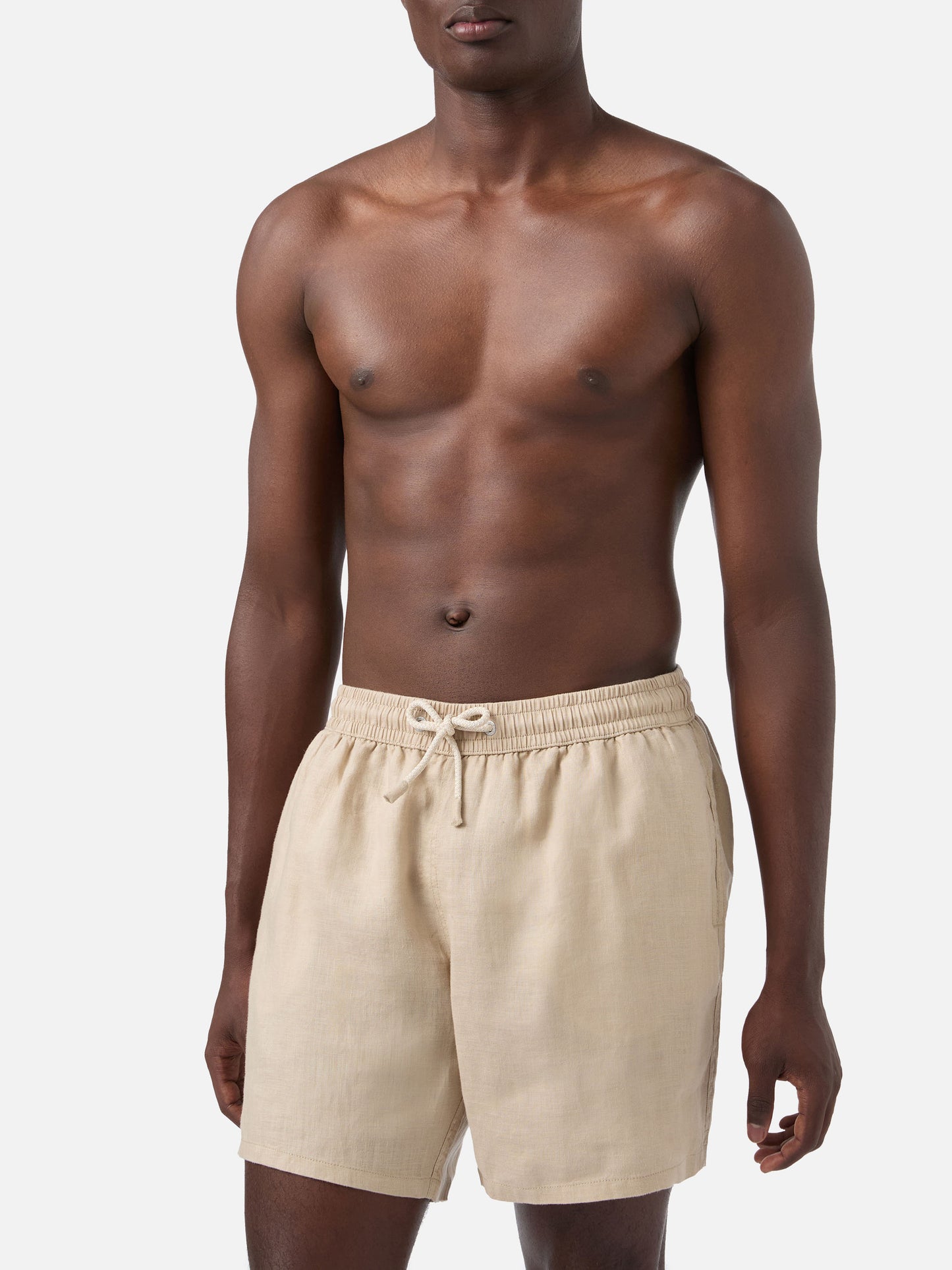 Gustavia beige plain-color linen swim shorts