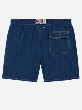 Bañador corto de lino denim blue Gustavia 