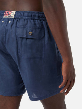 Mittellange marineblaue Leinen-Badeshorts Gustavia