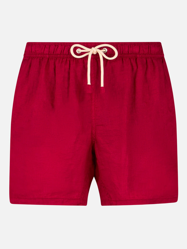 Man burgundy linen swim shorts