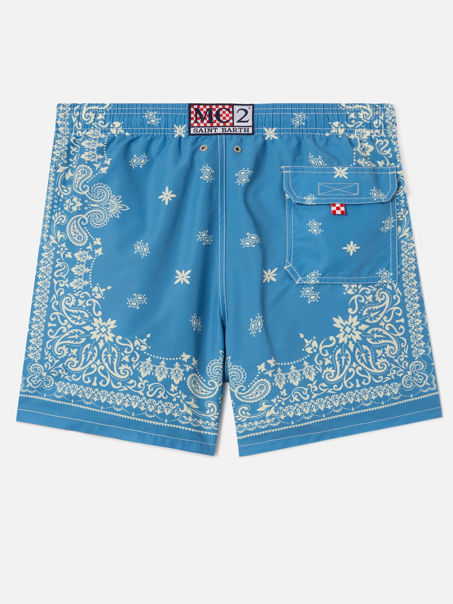 Gustavia light blue swim shorts with bandana print