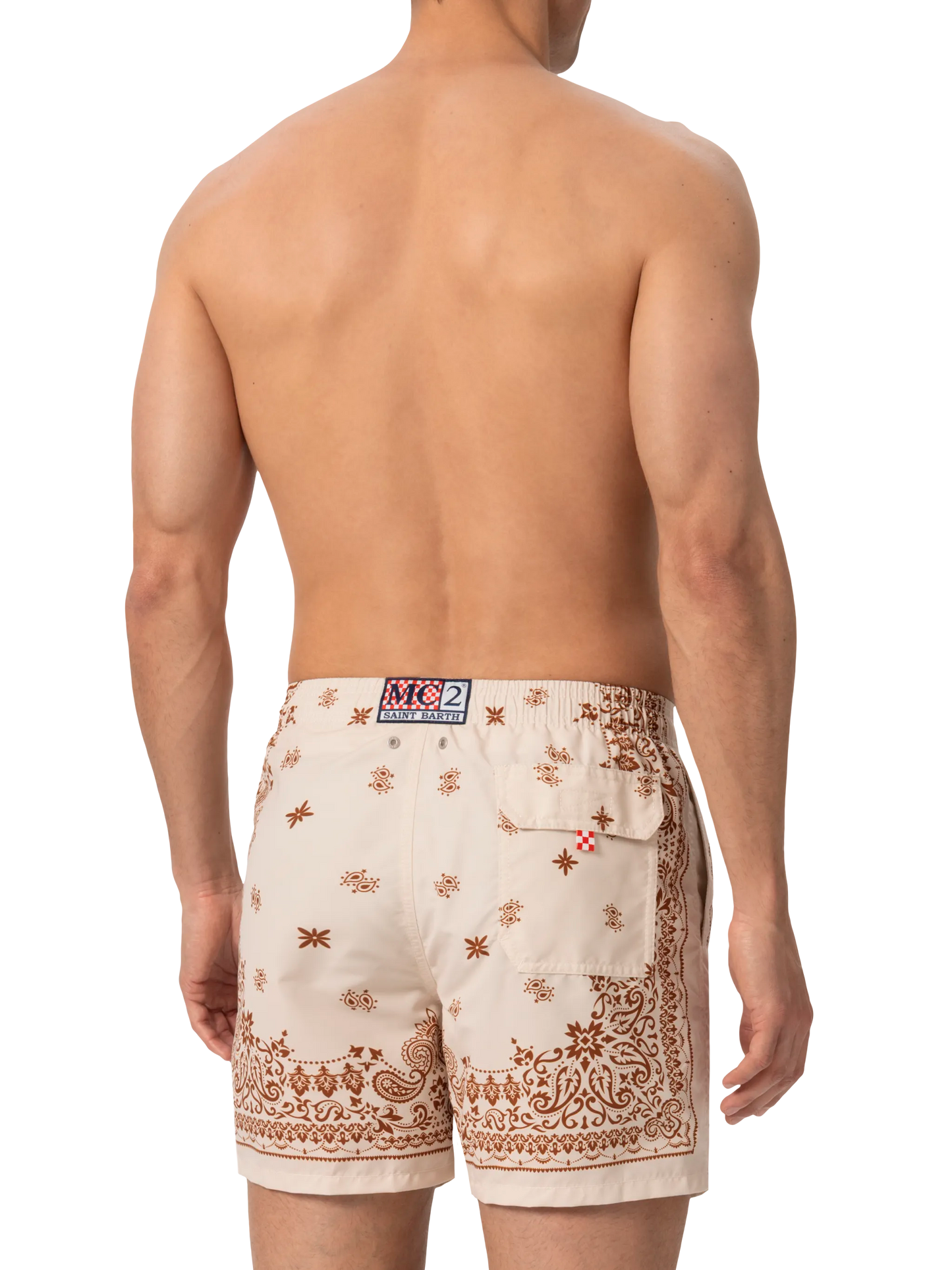 Mid-length Gustavia swim-shorts with bandanna placed print - MC2 Saint Barth