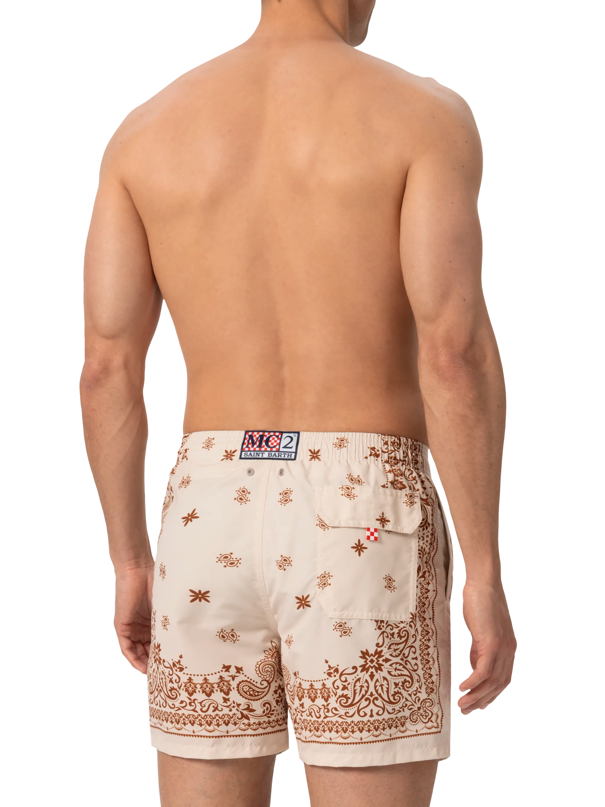 Mid-length Gustavia swim-shorts with bandanna placed print - MC2 Saint Barth