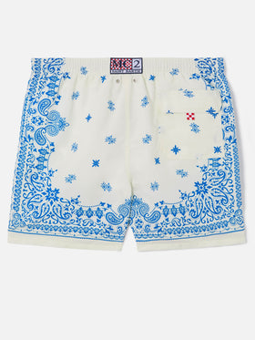 Gustavia Badehose in Hellblau und Weiß mit Bandana-Print 
