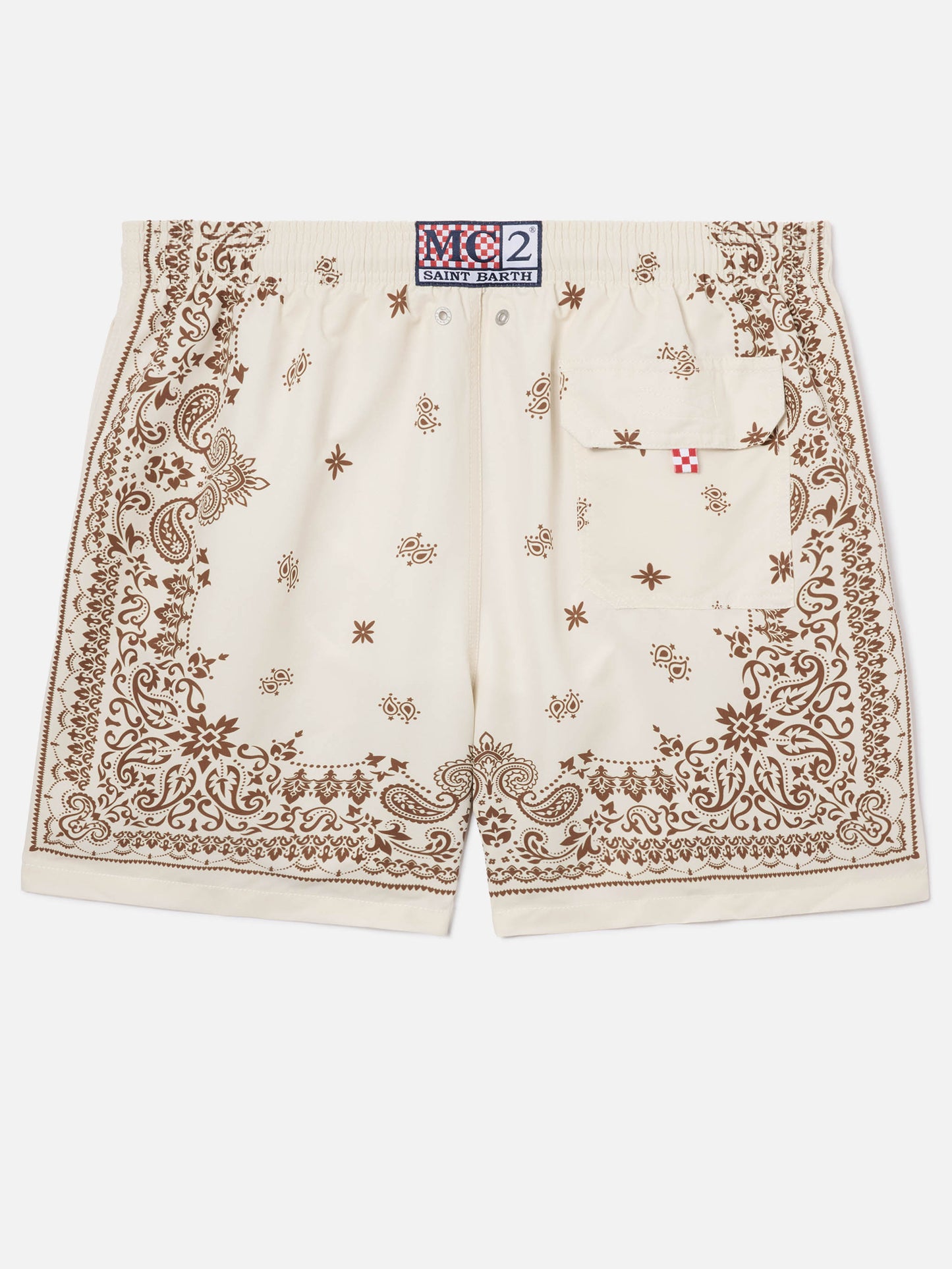 Gustavia beige swim shorts with bandana print