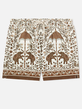 Gustavia swim shorts with brown ornamental placed print