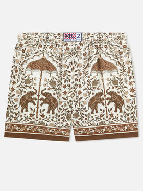 Gustavia swim shorts with brown ornamental placed print