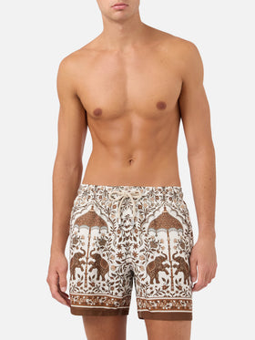 Gustavia swim shorts with brown ornamental placed print