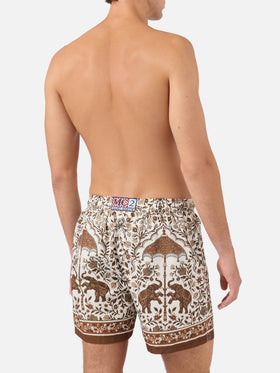 Gustavia swim shorts with brown ornamental placed print