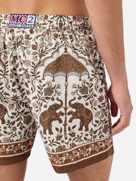 Gustavia swim shorts with brown ornamental placed print