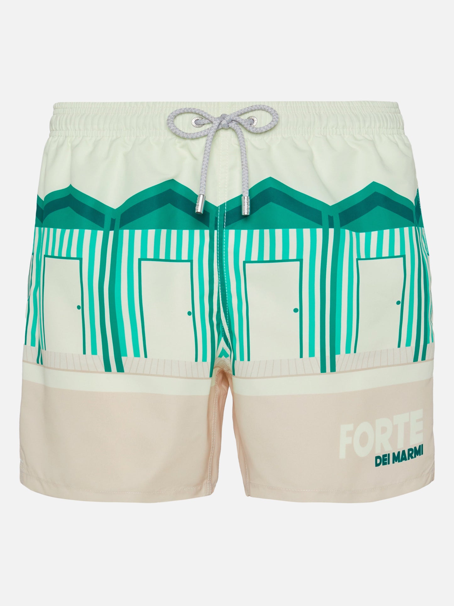 Mittellange Badeshorts Gustavia mit platziertem Postkartendruck von Forte dei Marmi
