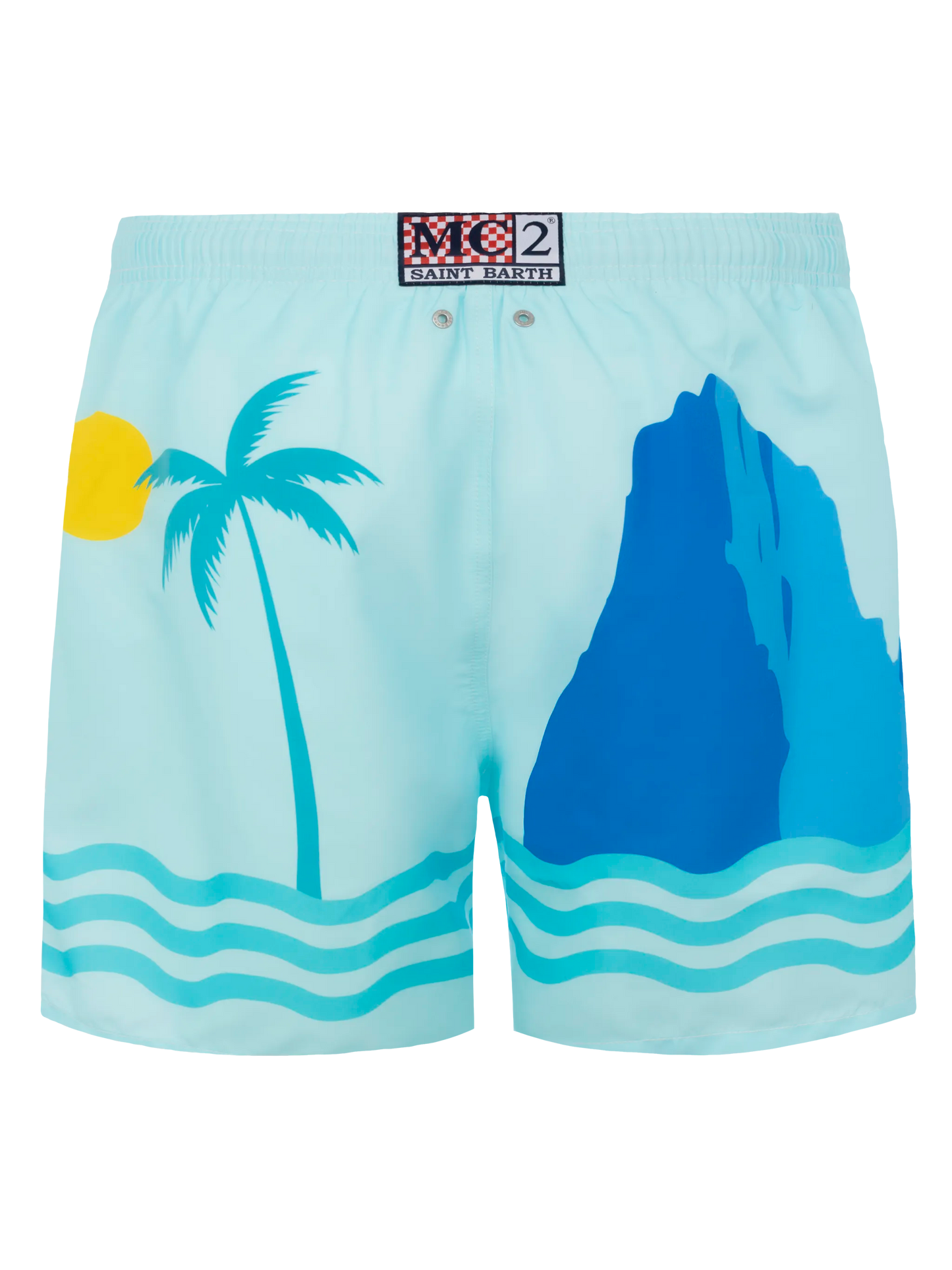 Mid-length Gustavia swim-shorts with Ibiza postcard placed print - MC2 Saint Barth