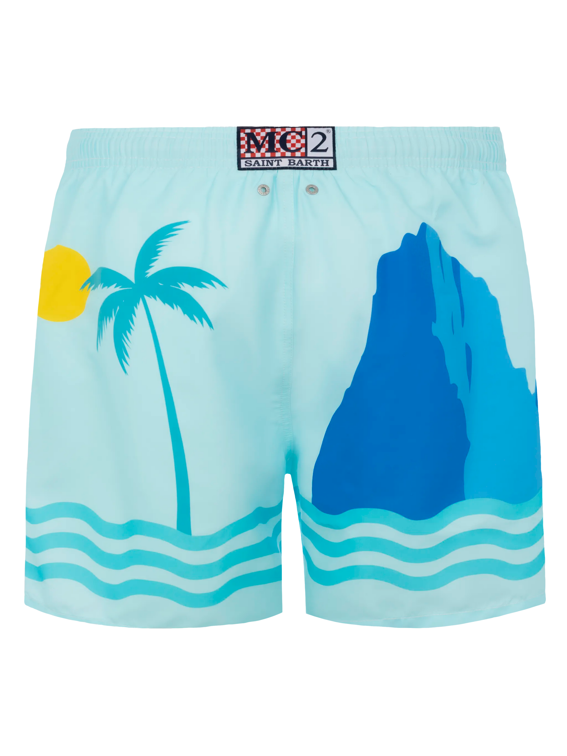 Mid-length Gustavia swim-shorts with Ibiza postcard placed print - MC2 Saint Barth