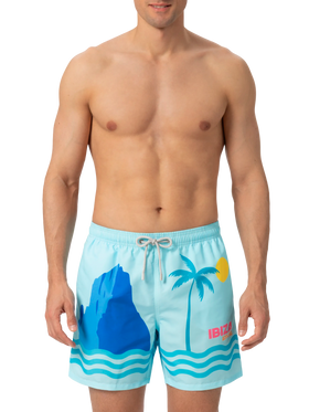 Mid-length Gustavia swim-shorts with Ibiza postcard placed print - MC2 Saint Barth