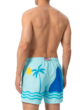 Mid-length Gustavia swim-shorts with Ibiza postcard placed print - MC2 Saint Barth