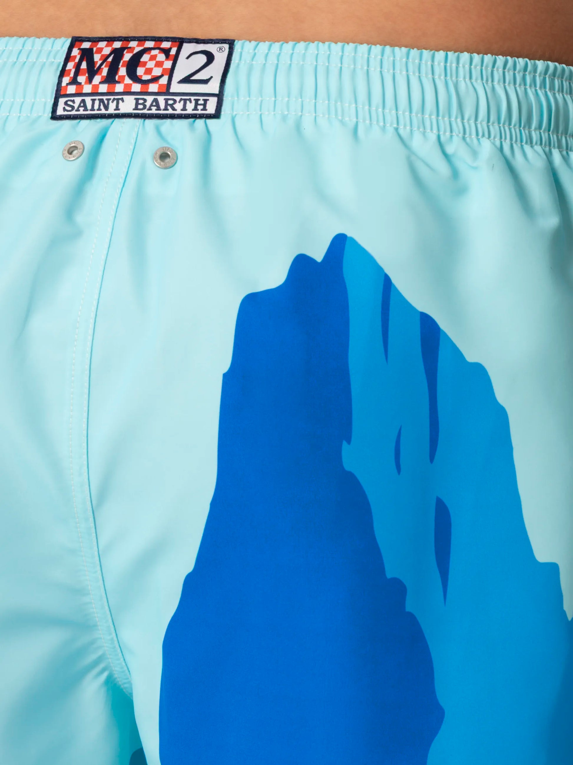 Mid-length Gustavia swim-shorts with Ibiza postcard placed print - MC2 Saint Barth
