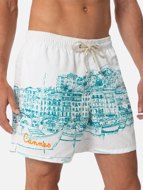Mittellange Badeshorts Gustavia mit platziertem Cannes-Druck