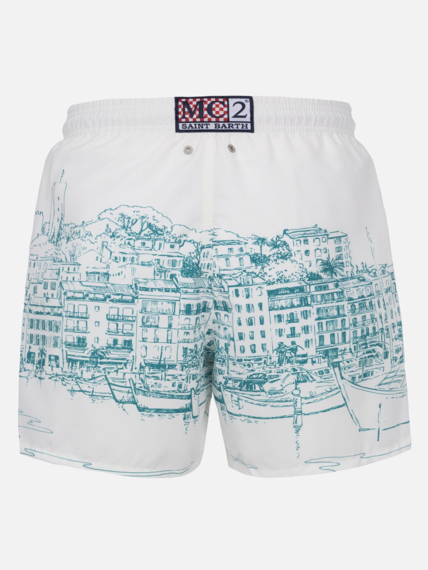 Mittellange Badeshorts Gustavia mit platziertem Cannes-Druck
