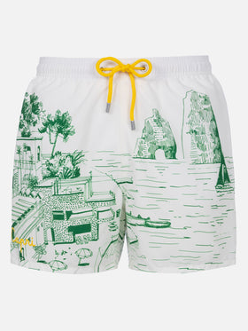 Man mid-length Gustavia swim-shorts with Capri placed print