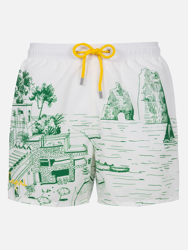 Man mid-length Gustavia swim-shorts with Capri placed print
