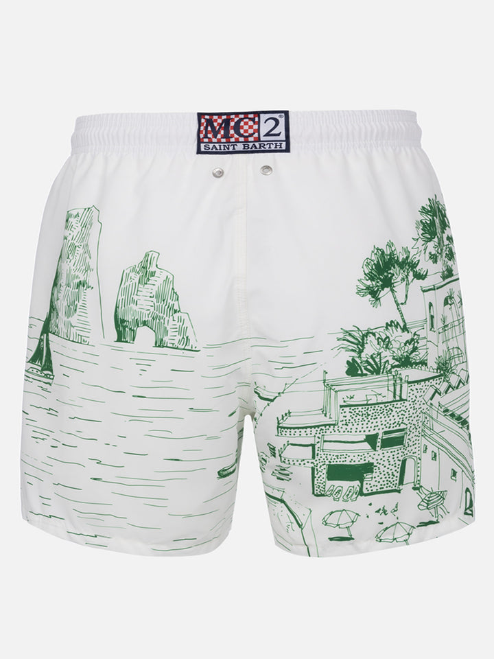 Man mid-length Gustavia swim-shorts with Capri placed print